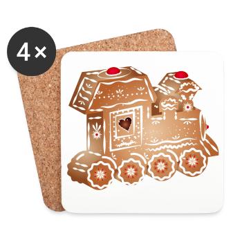decorated gingerbread locomotive for Christmas - Coasters (set of 4) - white - Front