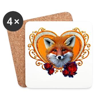 Merveilleuse tête de renard avec cœur - Dessous de verre (lot de 4) - blanc - Devant