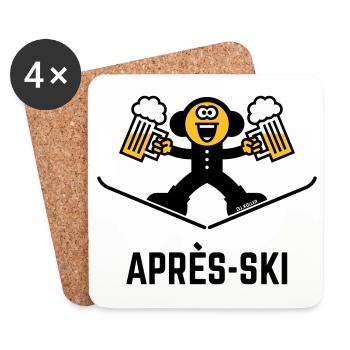 Après-Ski (Bier / Karikatur / 3C) - Untersetzer (4er-Set) - Weiß - Vorne
