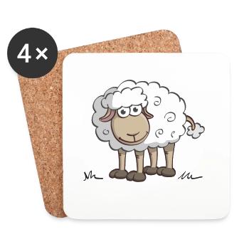 Illustration joyeuse d’un mouton souriant - Dessous de verre (lot de 4) - blanc - Devant