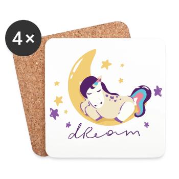 Licorne de rêve sur la lune - Dessous de verre (lot de 4) - blanc - Devant