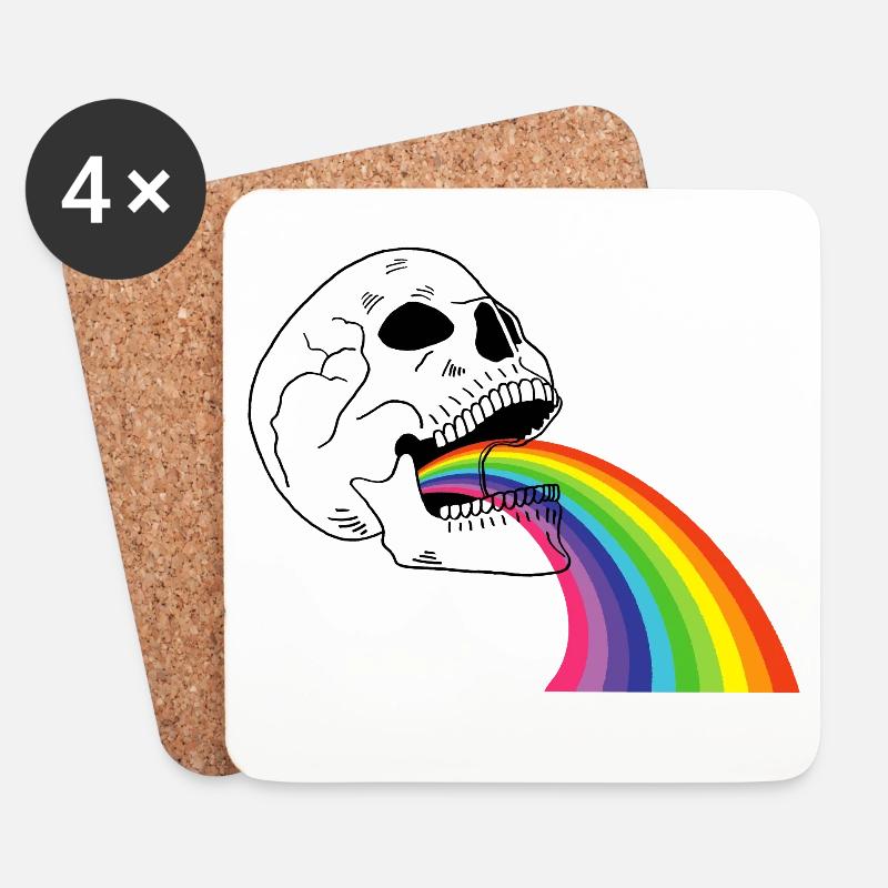 Regenbogen-Totenkopf - Untersetzer (4er-Set) - Weiß