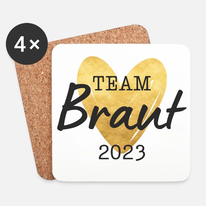 Team Braut 2023 goldenes Herz - Untersetzer (4er-Set) - Weiß