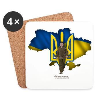 Ukraine outline trident Zelensky - Coasters (set of 4) - white - Front