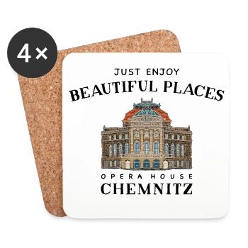 Opernhaus Chemnitz Deutschland Zeichnung - Untersetzer (4er-Set) - Weiß - Vorne
