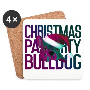 Christmas Bulldog: Santa Hat X-mas Party - Coasters (set of 4) - white - Front