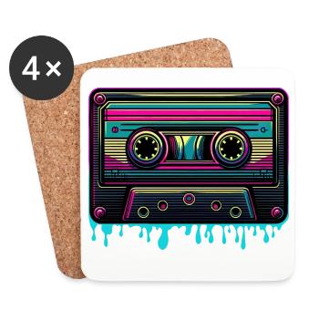 Retro Neon Music Cassette Vintage Sound - Coasters (set of 4) - white - Front