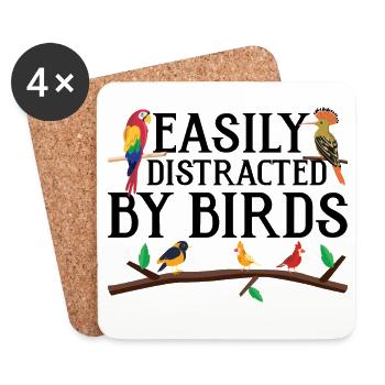 Facilement distrait par les oiseaux - Dessous de verre (lot de 4) - blanc - Devant