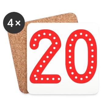 20. 20 ANS. 20e ANNIVERSAIRE. ANNIVERSAIRE 20 ANS. - Dessous de verre (lot de 4) - blanc - Devant