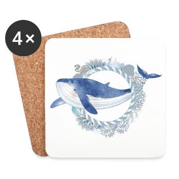 poisson baleine bleue dans le récif corallien dans le style aquarelle - Dessous de verre (lot de 4) - blanc - Devant