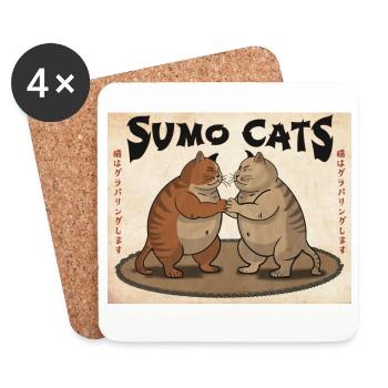 Chats de sumo (vintage) - Dessous de verre (lot de 4) - blanc - Devant
