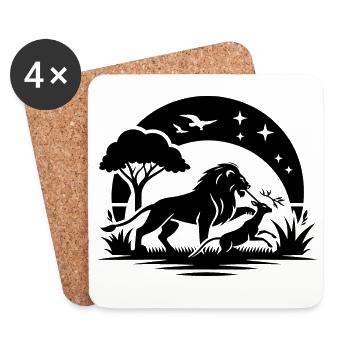 Lion en safari - Dessous de verre (lot de 4) - blanc - Devant