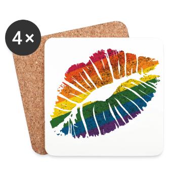 Smooch rainbow Lippenstift Kuss Mark Liebe Statement - Untersetzer (4er-Set) - Weiß - Vorne