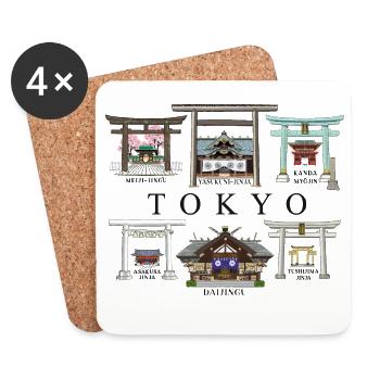 Tokyo Japan Hand Drawing Shrines in Tokyo Torii - Coasters (set of 4) - white - Front