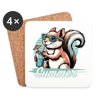 Cute cartoon squirrel enjoying summer - Coasters (set of 4) - white - Front