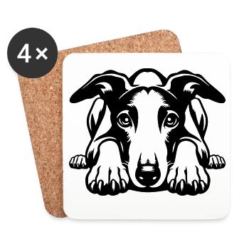 Whippet Kopf mit Pfoten - Untersetzer (4er-Set) - Weiß - Vorne