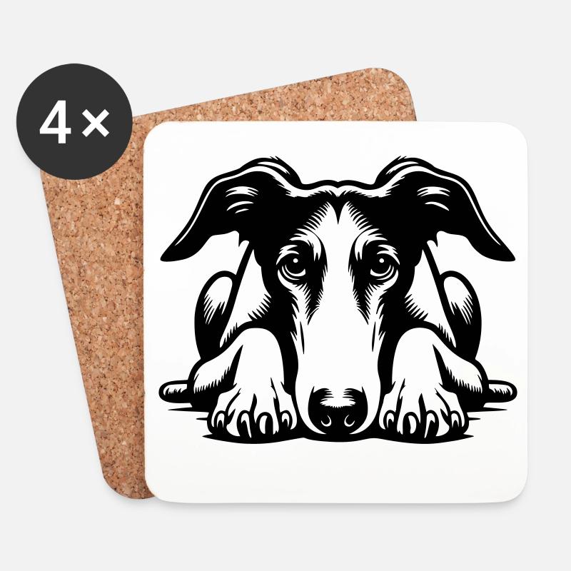Galgo Kopf mit Pfoten - Untersetzer (4er-Set) - Weiß