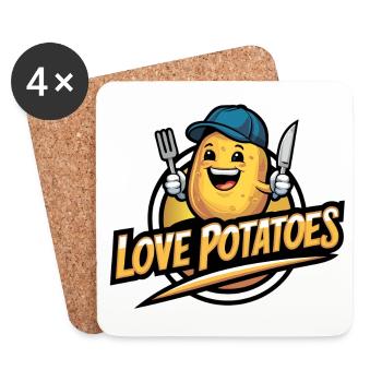 Drôle de pomme de terre avec casquette de baseball Végétalien Végétarien - Dessous de verre (lot de 4) - blanc - Devant