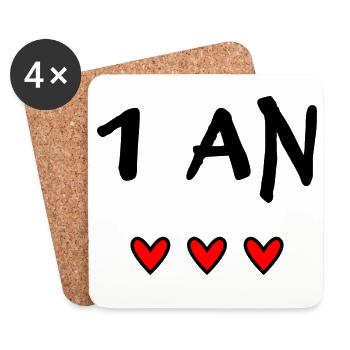 1. 1 Jahr. 1. JAHRESTAG. 1-JÄHRIGES JUBILÄUM - Untersetzer (4er-Set) - Weiß - Vorne