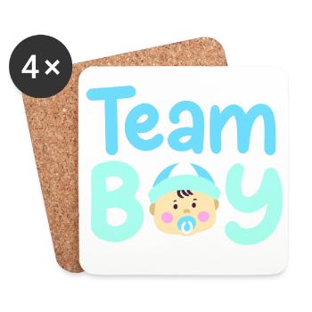 Team Boy: Bekanntgabe des Geschlechts des Babys - Untersetzer (4er-Set) - Weiß - Vorne
