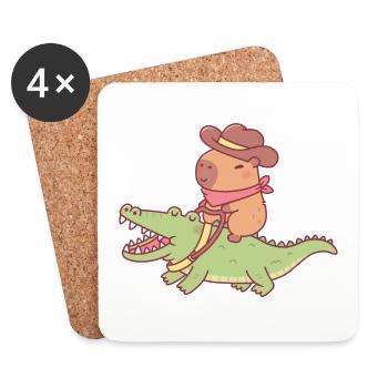 Mignon Capybara Cowboy Chevauchant Un Crocodile Drôle - Dessous de verre (lot de 4) - blanc - Devant