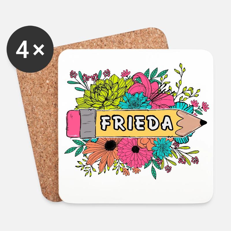 Blumen und Bleistift mit Name Frieda - Untersetzer (4er-Set) - Weiß