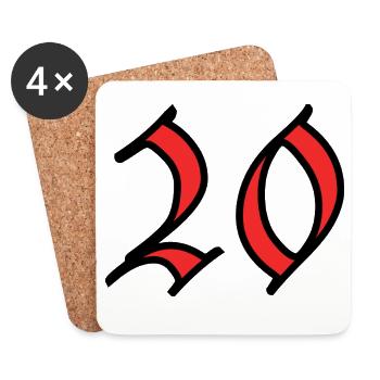 20. 20 ANS. 20e ANNIVERSAIRE. ANNIVERSAIRE 20 ANS. - Dessous de verre (lot de 4) - blanc - Devant