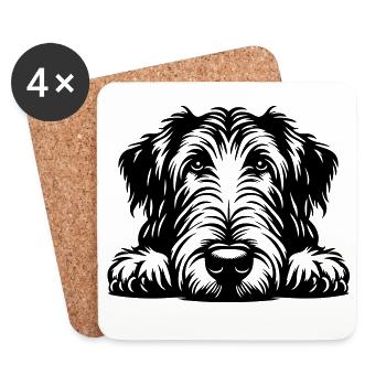 Irish Wolfhound Head with Paws - Coasters (set of 4) - white - Front