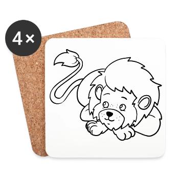 Lion Kawaii coloring page hand-illustrated - Coasters (set of 4) - white - Front