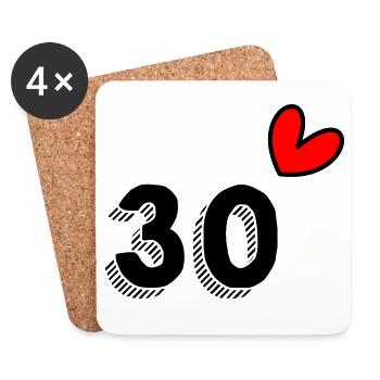 30. 30 ANS. 30e ANNIVERSAIRE. ANNIVERSAIRE 30 ANS. - Dessous de verre (lot de 4) - blanc - Devant