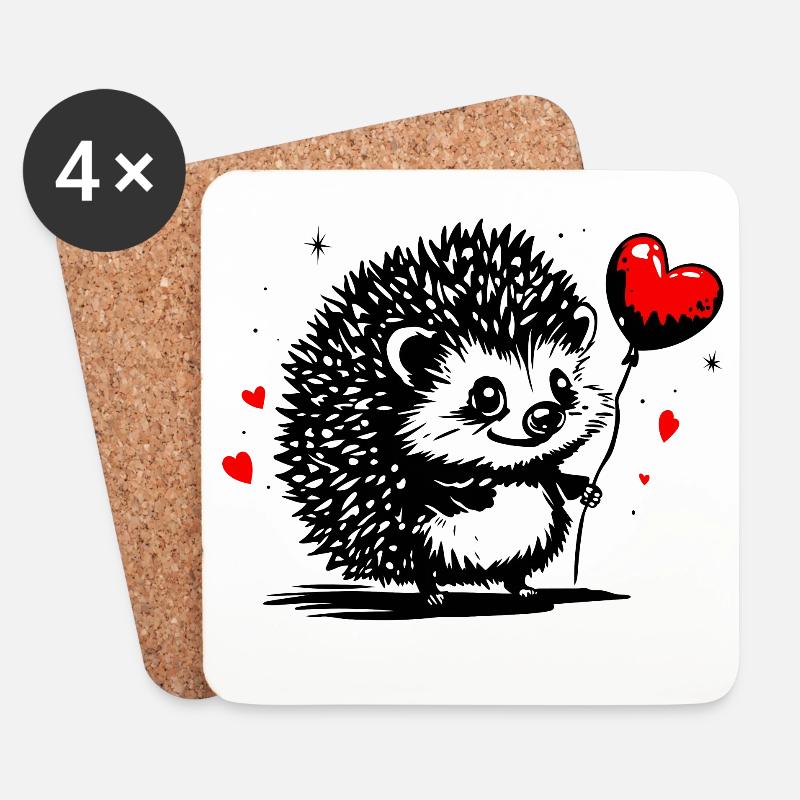 Igel mit Herz Luftballon - Heartful Creatures - Untersetzer (4er-Set) - Weiß