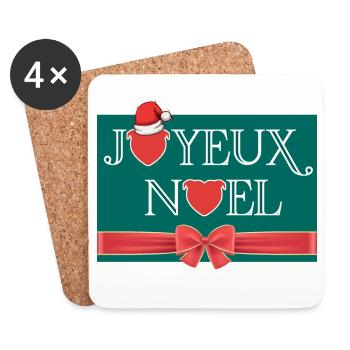 Joyeux Noël tête de cœur staffie et nœud cadeau - Dessous de verre (lot de 4) - blanc - Devant
