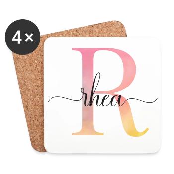 R | Monogramm | Name | Rhea |Watercolor - Untersetzer (4er-Set) - Weiß - Vorne