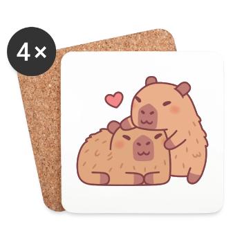 Cute Capybara Hugs Valentines Day - Coasters (set of 4) - white - Front