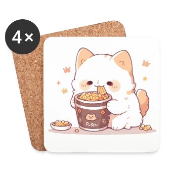 Chats spaghetti - Le chat s’amuse avec le passé - Dessous de verre (lot de 4) - blanc - Devant