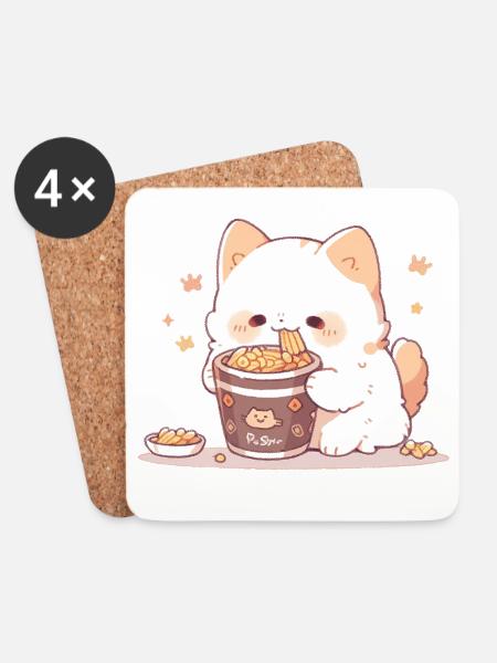 Spaghetti cats - Cat is having fun with past - Coasters (set of 4) - white