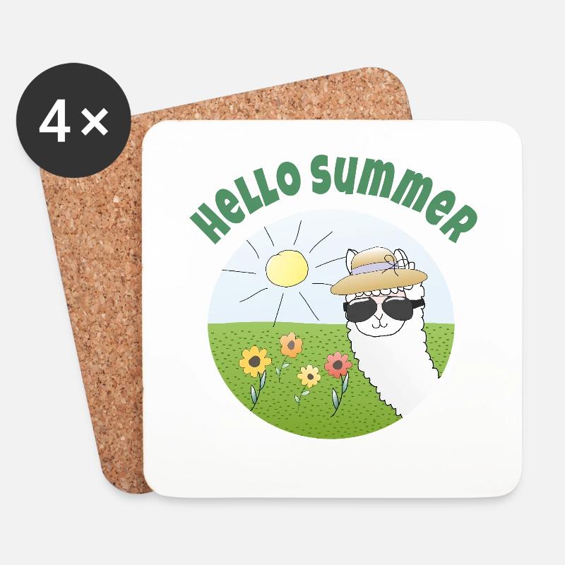 Hello Summer: Sonnenscheinalpaka - Untersetzer (4er-Set) - Weiß