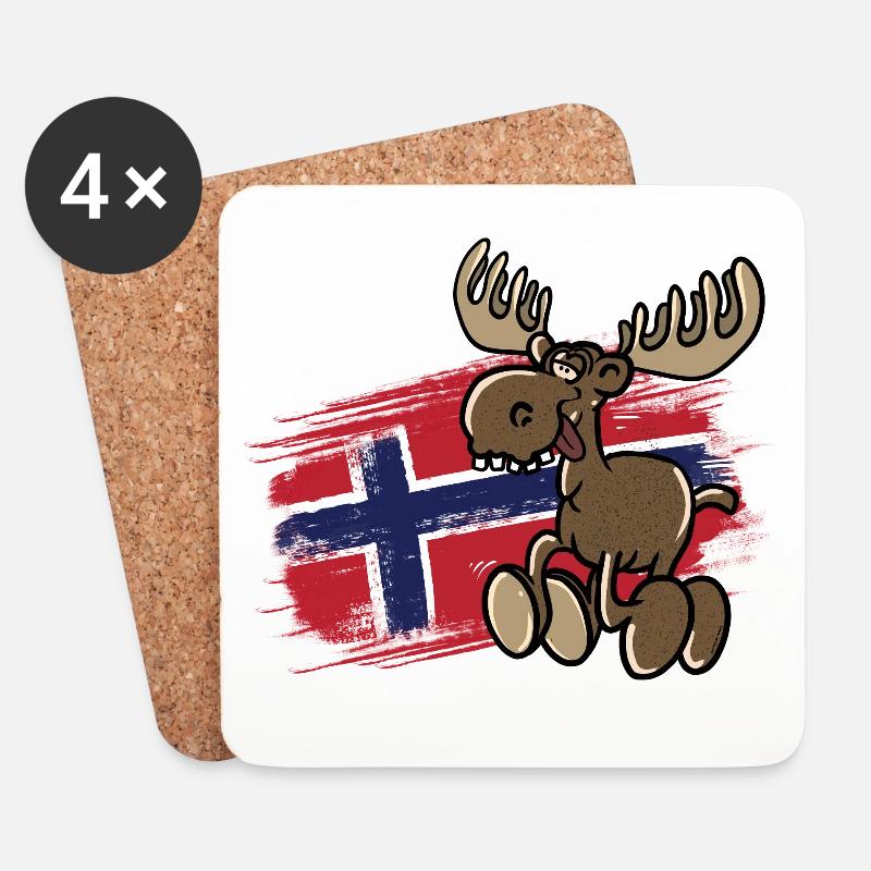 Norwegen - Elch - Untersetzer (4er-Set) - Weiß