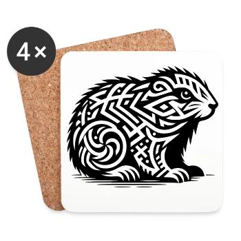 Marmotte tribale - Dessous de verre (lot de 4) - blanc - Devant