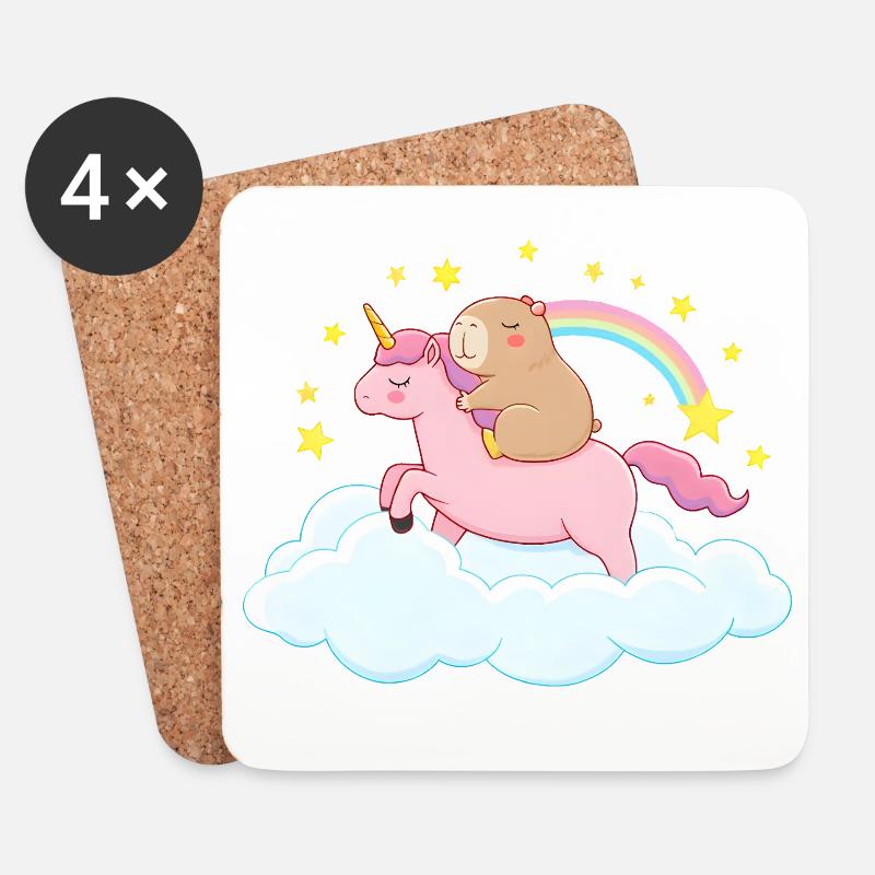 Capybara und Einhorn – eine traumhafte Reise - Untersetzer (4er-Set) - Weiß
