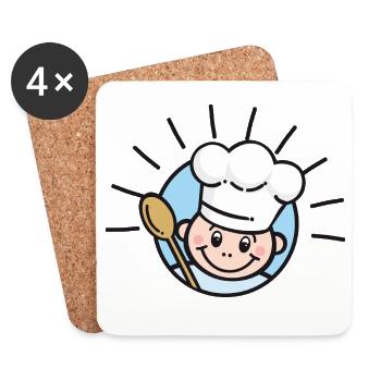 Cuisine - cuisinier | CUISINER heureux avec une cuillère en bois - Dessous de verre (lot de 4) - blanc - Devant