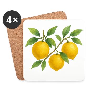 Lemon Branch Watercolor Design - Coasters (set of 4) - white - Front