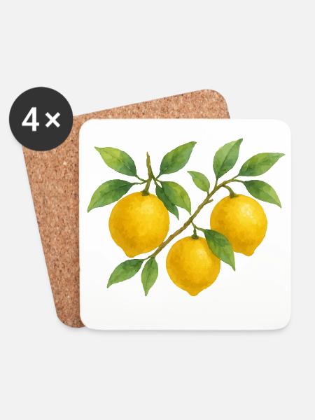 Zitronen Ast Wasserfarben Design - Untersetzer (4er-Set) - Weiß