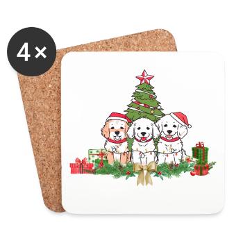 Festive Puppies and Christmas Tree Design - Coasters (set of 4) - white - Front