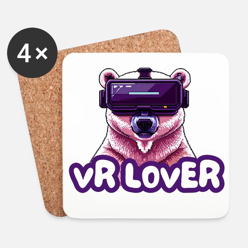 VR Bär mit Virtual Reality Brille - Untersetzer (4er-Set) - Weiß