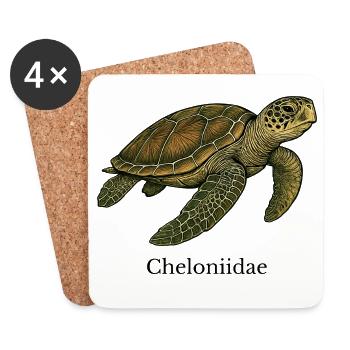 Motif de tortue de mer Cheloniidae - Dessous de verre (lot de 4) - blanc - Devant