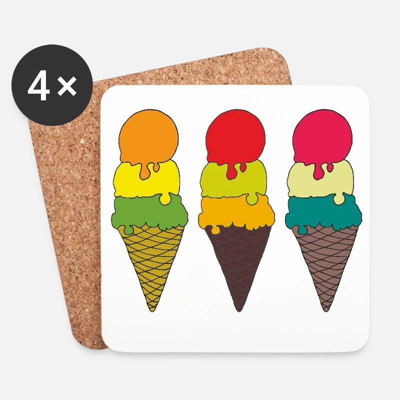 Bunte Eistüten Illustration - Untersetzer (4er-Set) - Weiß