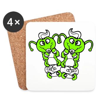 2 chenilles bébé hochet couche tétine enfant né - Dessous de verre (lot de 4) - blanc - Devant