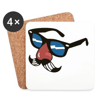 Lunettes avec moustache et nez – Motif amusant - Dessous de verre (lot de 4) - blanc - Devant