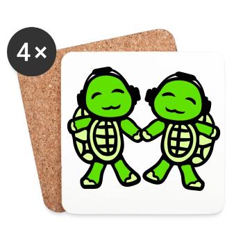 2 Schildkröten Hände halten Paar Liebe Kopfhörer - Untersetzer (4er-Set) - Weiß - Vorne